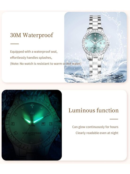 Women\'s Silver band /Blue dial Diamond Fashion Elegant Chronograph Wrist Watch
